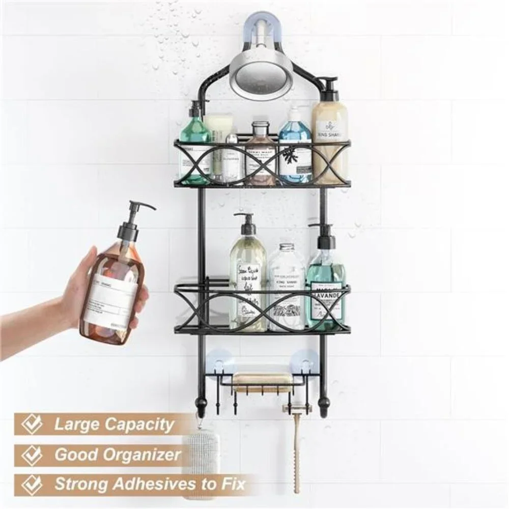 Hanging Shower Caddy Over Shower Head, Black Rust Proof Metal Large Bathroom